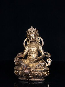 ◆古寳堂◆清 銅製 拓金 黄財神像 仏教古美術 供養品 極細工 古置物 古擺件 中国古美術 時代物 古董品
