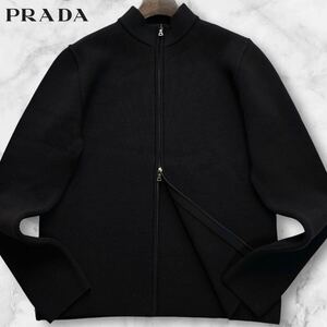 極美品/L相当◎プラダ PRADA ドライバーズニット ダブルジップ ジャケット ブルゾン セーター ウール ストレッチ 機能性◎ブラック 黒 48