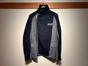 ♪送料無料★sacai★名作★ドッキング ニット ジャケット★Suiting x Wool Knit Riders Zip 3B Jacket★異素材★22-02805M★紺×灰★2(M)♪