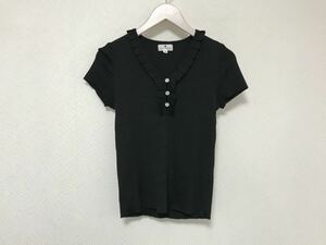 新品同様本物クレージュcourregesアセテートストレッチヘンリーネックドレスTシャツビジネススーツレディース黒ブラックM38日本製