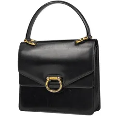 セリーヌ CELINE ロゴ ハンドバッグ Wフラップ ハンドバッグ レザー ブラック レディース 【中古】