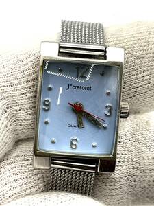 【電池切れ】J-AXIS ジェイアクシス クォーツ 腕時計 ライトブルー文字盤 スクエア メッシュベルト ケースシルバー レディース 20/520-C