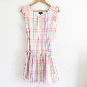 美品 LALPH LAUREN ラルフローレン チェック柄 ノースリーブ ベルテッドワンピース キッズ 子供服 160cm マルチカラー ◆