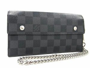 1円 LOUIS VUITTON ヴィトン N60023 ダミエグラフィット ポルトフォイユ アコルディオン 二つ折り 長財布 ウォレット ブラック系 FE4190