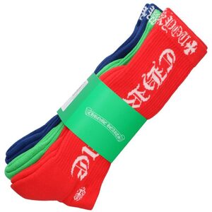 クロムハーツ OLD ENGLISH SOCKS サイズ:L オールドイングリッシュ3足セット靴下 中古 NO05