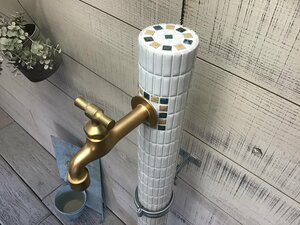 作善堂オリジナル　タイル水栓柱　1370ｍｍ　1000ｍｍ長さお選びください　外構工事　立水栓　水栓柱　デザインＷ