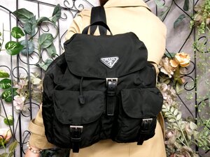 ●超美品●PRADA プラダ●三角ロゴプレート●ポコノ ナイロン カーフ レザー 本革●リュックサック●黒●SV金具●B5 収納 かばん●Js53494