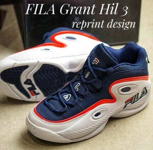 最値!新品!定15400円!名作NBAバスケットシグネチャー!復刻デザイン!フィラ(FILA)グラント ヒル 3高級スニーカー!ネイビー×ホワイト!紺 25