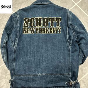 【極美品L】上野商会 最高傑作 SCHOTT ショット Gジャン デニムジャケット Lsize インディゴ コットン SCHOTT刺繍 バックロゴ【極上品】