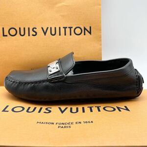 1円 【美品】 LOUIS VUITTON ルイヴィトン 【王者の風格】 メンズ ドライビングシューズ スリッポン 革靴 靴 LVロゴ 金具 ブラック 6 25cm