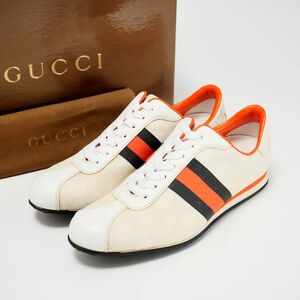 MG1273▽グッチ/GUCCI GGスプリーム シェリーライン レザートリム 37.5（24cm相当） ローカットスニーカー レースアップシューズ 靴 191267