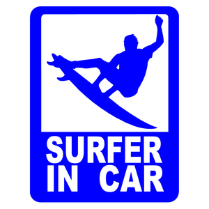 オリジナル ステッカー SURFER in CAR ブルー サーファー イン カー アウトドア派に パロディステッカー