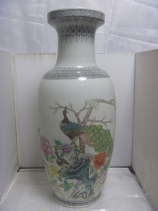 中国美術 景徳鎮 花瓶 花器 大型壺 粉彩 漢詩 花鳥図