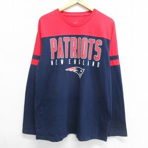 XL/古着 長袖 Tシャツ メンズ NFL ニューイングランドペイトリオッツ ツートンカラー コットン クルーネック 紺他 ネイビー アメフト スー