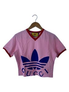 GUCCI◆Tシャツ/S/コットン/PNK/ピンク/裾カットオフ/Vネック/2022SS/