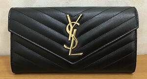 SAINT LAURENT サンローラン Vステッチ 二つ折り長財布 ゴールド金具 YSLロゴ 372264 共袋・共箱付き