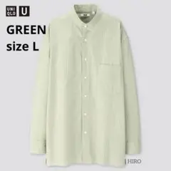 UNIQLOU ストライプスタンドカラーシャツ L GREEN