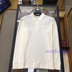 Loro Piana　ロロピアーナ メンズポロシャツ 長袖Tシャツ トップス ホワイト 2XLサイズ 紳士服 カットソー　カノコ　コットン