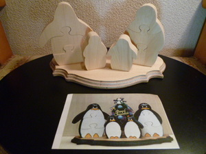 木製　立体パズル　ペンギン家族　ペインティングキット・工作　未使用・展示品