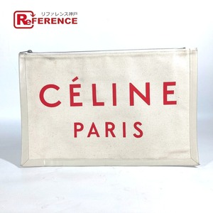 CELINE セリーヌ ロゴ カバン ポーチ バイカラー クラッチバッグ ホワイト【中古】