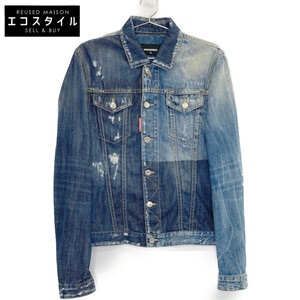 DSQUARED2 ディースクエアード インディゴ S74AM0596 ダメージ加工 デニムジャケット インディゴ 46 ジャケット デニム メンズ 中古