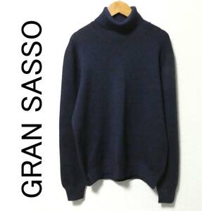 イタリア製 美品 Gran Sasso グランサッソ ガーメントダイ 製品染め タートルネック ウール セーター 46 紺 ネイビー