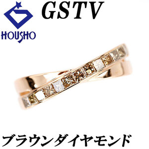 年末大感謝祭【最大40%OFF】GSTV ブラウンダイヤモンド K18PG ダブル 重ね付け風 クロス プリンセスカット 送料無料 美品 中古 SH119058