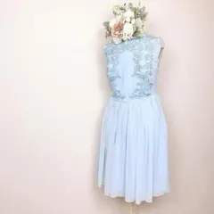 ted baker シフォン ビジュー 刺繍 ワンピース ドレス フレア 水色