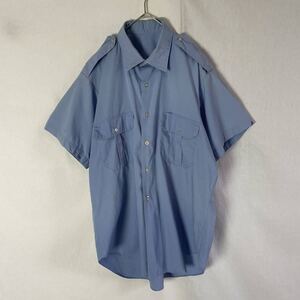 半袖ワークシャツ　古着　ライトブルー無地　ヴィンテージ WORKWEAR