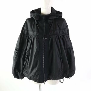 美品★MONCLER モンクレール LAPIS フード付 ギャザー使い ZIP UP ナイロンジャケット/アウター ブラック 0 正規品 レディース