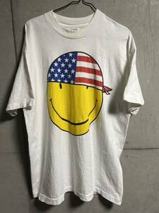 90s ヴィンテージ スマイリー フェイス ニコちゃん Tシャツ XL スマイル FRUIT OF THE LOOM コピーライト入り 星条旗 オリジナル