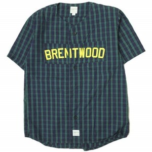 NEPENTHES ネペンテス アメリカ製 NEP NY BB SHIRT - PLAID W/PRINT チェックベースボールシャツ S NAVY/GREEN 半袖 BRENTWOOD g13088