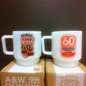 《 A&W 沖縄 60th オールド ミルク ガラス スタッキング マグ カップ 2種》 Tsunagu Craft ファイヤーキング 復刻 アドマグ グラス 60周年