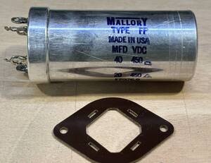 『Vintage MALLORY / マロリー USA ブロック・コンデンサー 450VDC 40μF / 20μF 85℃ USED 測定機による確認済み！』