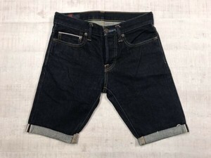 Abercrombie&Fitch アバクロンビー&フィッチ 赤耳セルビッチ ショート ハーフ デニムパンツ メンズ ボタンフライ 28 濃紺ワンウォッシュ