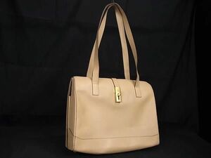 1円 ■美品■ CELINE セリーヌ レザー ターンロック トートバッグ ショルダーバッグ 肩掛け レディース ベージュ系 FC5405