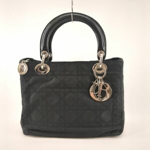 クリスチャン・ディオール レディディオール ハンドバッグ ブラック ナイロン シルバー金具 ギャラ有 Christian Dior ◆3107/SBS通り店