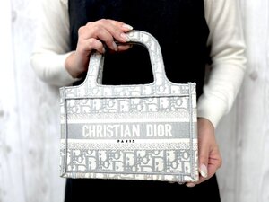 極美品 Christian Dior クリスチャン ディオール オブリーク ブックトート ミニ ハンドバッグ バッグ キャンバス グレー 79277