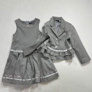 262 pom ponette ポンポネット フォーマル セットアップ ジャケット ワンピース 上下 キッズ120 ロゴ刺繍 リボン 入園式 グレー 40329C