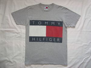 ☆ 90s USA製 ビンテージ TOMMY HILFIGER トミーヒルフィガー ビッグフラッグ ロゴ Tシャツ sizeS グレー ☆古着 フラッグタグ オールド