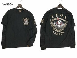 VANSON × T.F.O.A バンソン × 武装戦線 デスラビット刺繍★ レイヤード風 長袖 ロンTシャツ カットソー Sz.M　メンズ 黒　I4T00656_2#F