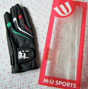 M・U スポーツ　MIEKO UESAKO/MU SPORTS　ゴルフ用手袋・グローブ　黒系　サイズ S/17～18㌢　UMOキャラ入り　指先カット仕様　定価4400円