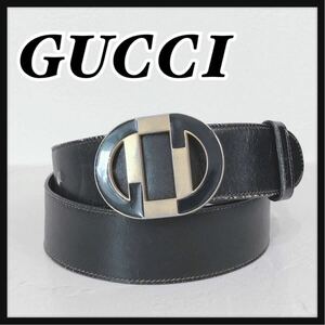 ☆GUCCI☆ グッチ ベルト バックルベルト レザーベルト ブラック 黒 レザー 本革 ゴールド金具 メンズ 男性 紳士 送料無料