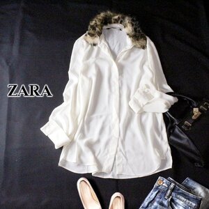 ☆☆ 美品 ザラ ベーシック ZARA BASIC ☆☆ 大人可愛い フェイクファー一体 とろみ ジョーゼット生地 ブラウス S 春 合服 23C04