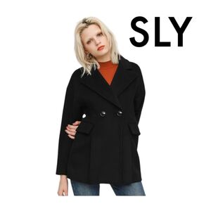 10T214☆ SLY スライ OVER A LINE HALF COAT 新品未使用 ブラック ウール ハーフコート ロングコート アウター 防寒 秋冬 サイズ1