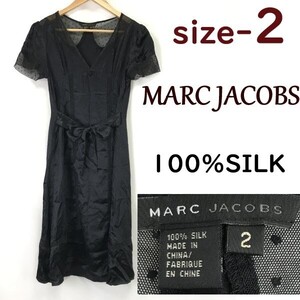 マークジェイコブス/MARC JACOBS★100％絹/シルク/レース切替/半袖ワンピース【2/レディースM程度/黒/black】ウエストリボン/dress◆pBH736