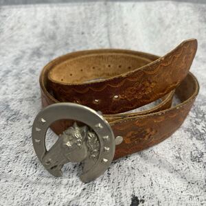 本革 ブラウン レザーベルト　ウエストベルト　ブラウン　茶色　90s 馬　ホース　Western Leather Belt ウエスタンレザーベルト