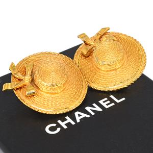 シャネル イヤリング 麦わら帽子 リボン ゴールドカラー ヴィンテージ アクセサリー CHANEL