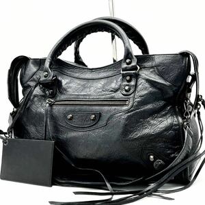 ●美品●BALENCIAGA バレンシアガ 2way シティ ハンドバッグ トート ショルダーバッグ 鞄 かばん ミラー付き 本革 レザー 肩掛け ブラック