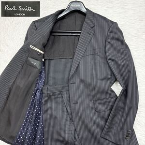 【極美品XLサイズ!!!】現行 Paul Smith ポールスミス シルク セットアップ スーツ 黒 ブラック ストライプ 裏地 ドット柄 メンズ2B